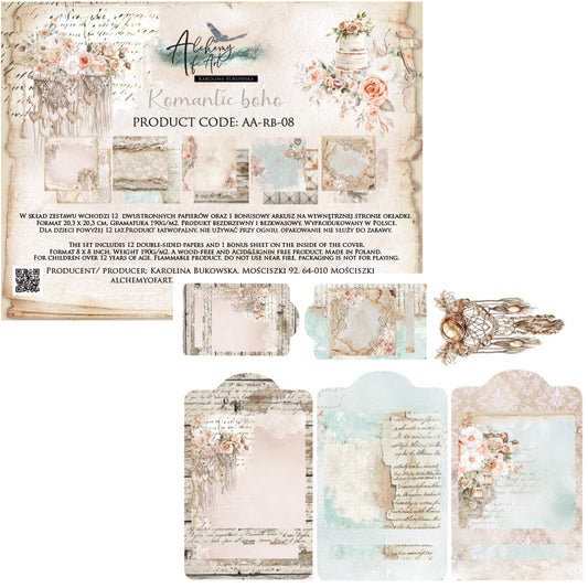 Romantic Boho Scrapbooking Paper Set 8x8