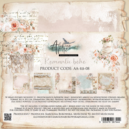 Romantic Boho Scrapbooking Paper Set 8x8