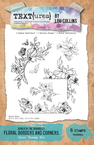 TEXT{ures} Beneath the Brambles Floral Borders and Corners 6in x 8in Clear Stamp Set