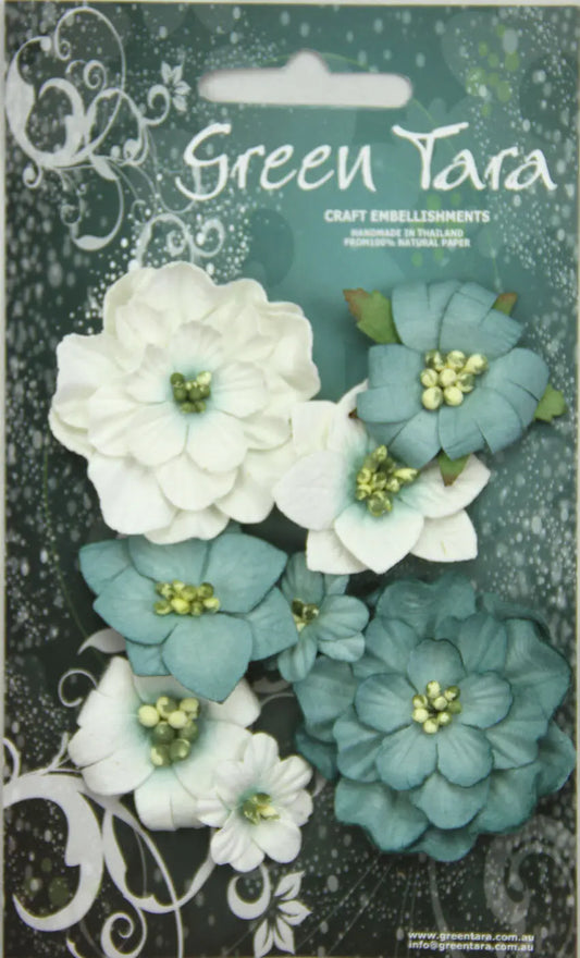 Fantasy Blooms - Pack of 8 Co-ordinated Paper Flowers, BLUE