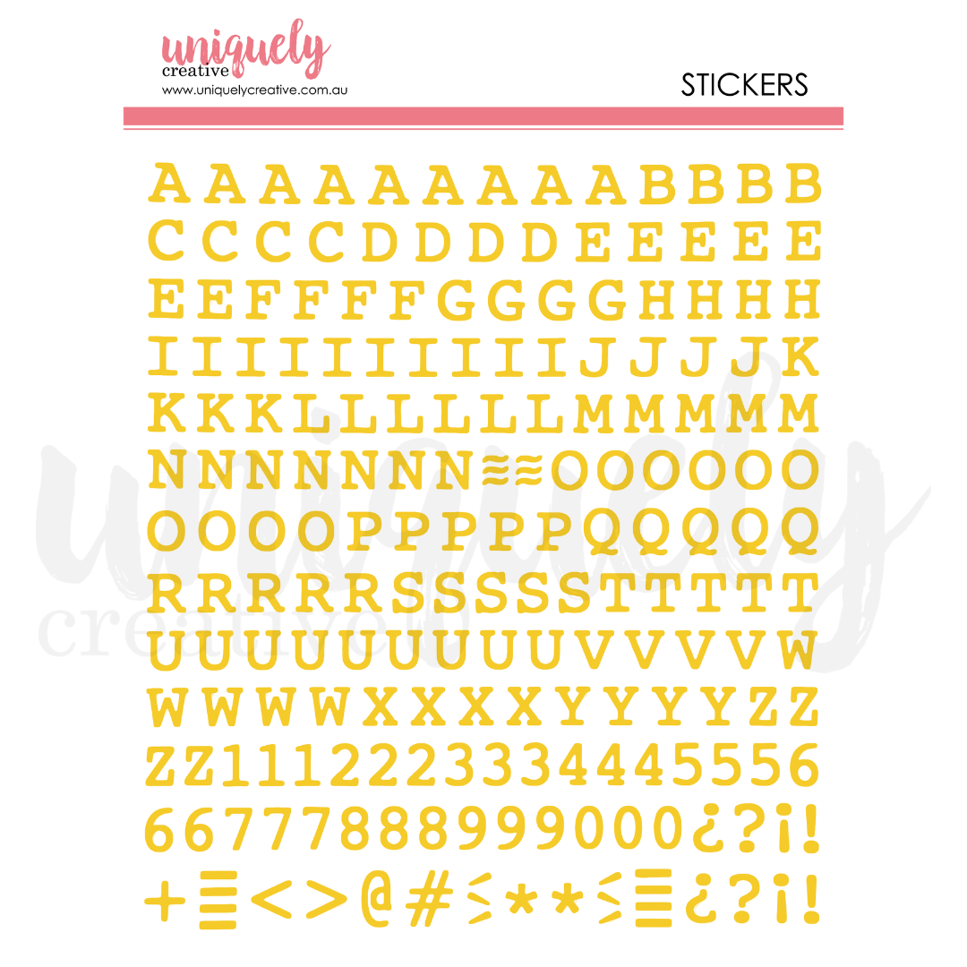 Puffy Gold Alpha Stickers - Uppercase