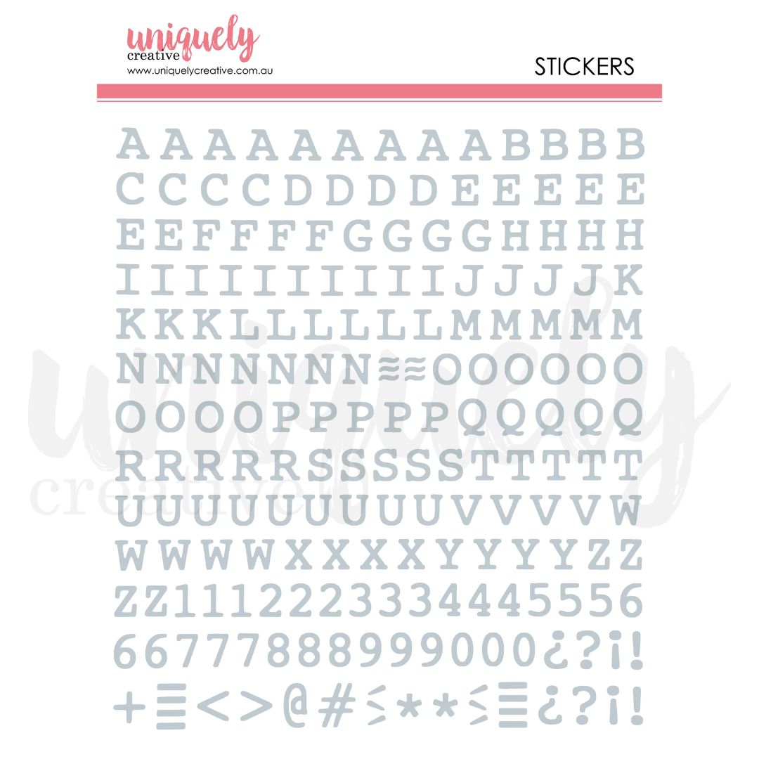 Puffy Silver Alpha Stickers - Uppercase