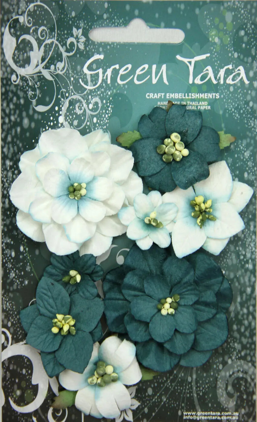 Fantasy Blooms - Pack of 8 Co-ordinated Paper Flowers, TEAL