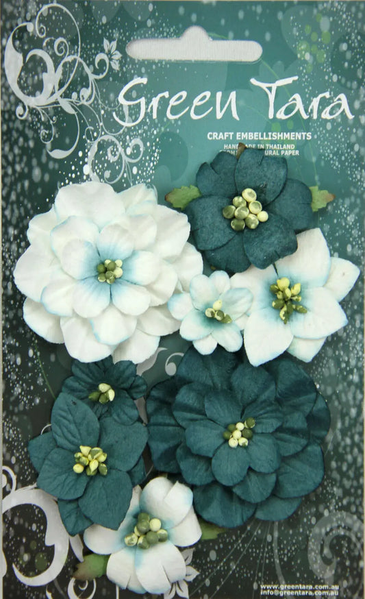Fantasy Blooms - Pack of 8 Co-ordinated Paper Flowers, TEAL