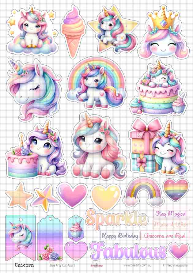 A4 Cut Apart - Assorted - Unicorn